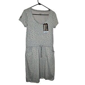 Toad&Co NWT Womens Tica Dress Light Ash Leaf Print Organic Cotton Modal Blend‎ S